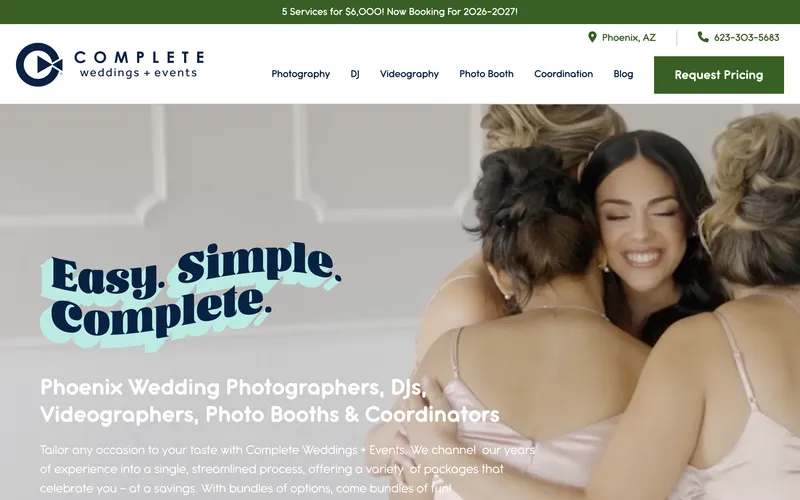 Screenshot of Complete Weddings + Events website